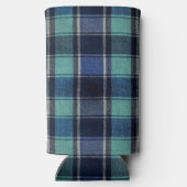Teal & Navy Tartan Plaid Can or Bottle Cooler スリム缶クーラー (裏面)
