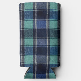 Teal & Navy Tartan Plaid Can or Bottle Cooler スリム缶クーラー