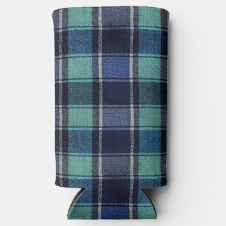 Teal & Navy Tartan Plaid Can or Bottle Cooler スリム缶クーラー