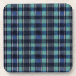 Teal & Navy Tartan Plaid Pattern Plastic Coasters  コースター
