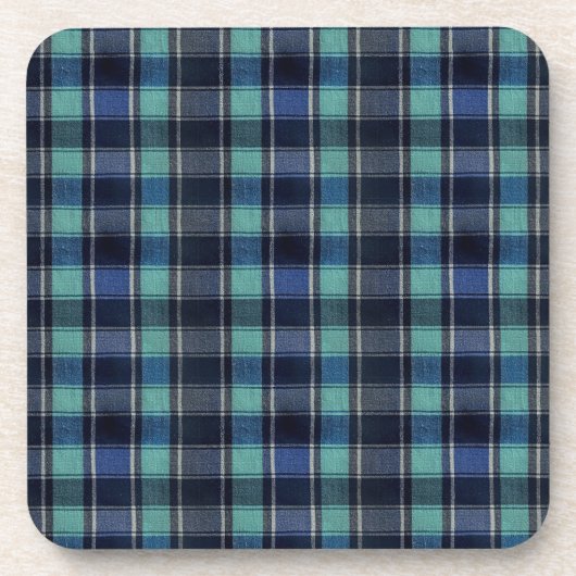 Teal & Navy Tartan Plaid Pattern Plastic Coasters  コースター (正面)