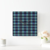 Teal & Navy Tartan Plaid Round Wall Clock スクエア壁時計 (ホーム)
