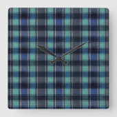 Teal & Navy Tartan Plaid Round Wall Clock スクエア壁時計 (正面)