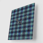 Teal & Navy Tartan Plaid Round Wall Clock スクエア壁時計 (傾斜)