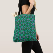 Teal Neon Flower Pop Pattern Tote トートバッグ (クローズアップ)