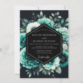 Teal Noir Botanical Wedding 招待状 (正面)