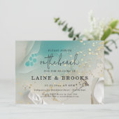 Teal Ocean Tide & Gold Ethereal Shoreline Wedding 招待状 (スタンド正面)