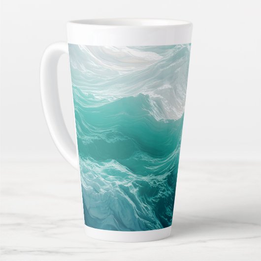 Teal Ocean Waves Abstract Dream  カフェラテマグ (左アングル)