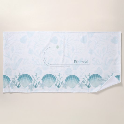 Teal Oceanic Pearls Personalised Beach Towel ビーチタオル (正面)