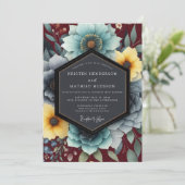 Teal & Ochre Bohemian Bloom Wedding 招待状 (スタンド正面)