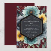 Teal & Ochre Bohemian Bloom Wedding 招待状 (正面/裏面)