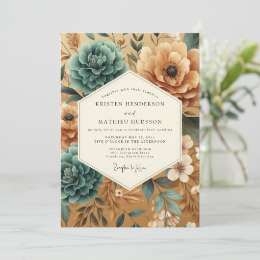 Teal Ochre Harvest Wedding 招待状 (スタンド正面)