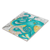 Teal Octopus Nautical Map Watercolor タイル (側面)