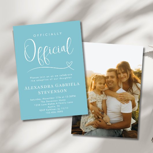 Teal Officially Official Adoption Day Party Photo 招待状