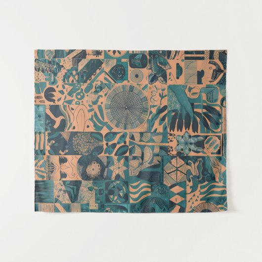 Teal Orange abstract  タペストリー (正面(横))