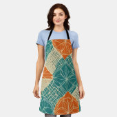 Teal, Orange, and Tan Abstract Flowers エプロン (着用した状態)