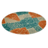 Teal, Orange, and Tan Abstract Flowers カッティングボード (角)