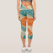 Teal, Orange, and Tan Abstract Flowers  カプリレギンス (裏面)