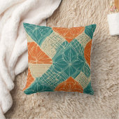 Teal, Orange, and Tan Abstract Flowers クッション (ブランケット)