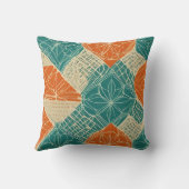 Teal, Orange, and Tan Abstract Flowers クッション (裏面)
