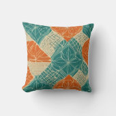 Teal, Orange, and Tan Abstract Flowers クッション (正面)