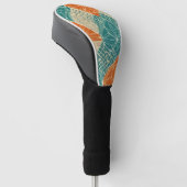 Teal, Orange, and Tan Abstract Flowers ゴルフヘッドカバー (アングル)