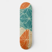 Teal, Orange, and Tan Abstract Flowers  スケートボード (正面)