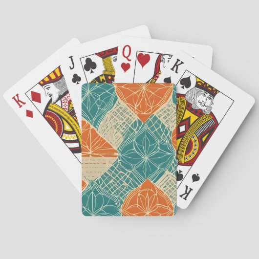 Teal, Orange, and Tan Abstract Flowers トランプ (裏面)