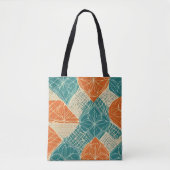 Teal, Orange, and Tan Abstract Flowers トートバッグ (正面)