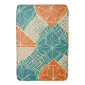 Teal, Orange, and Tan Abstract Flowers  バスマット (正面縦)