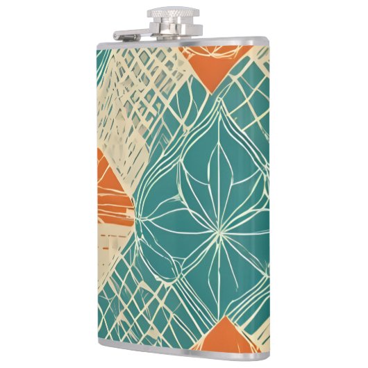 Teal, Orange, and Tan Abstract Flowers フラスク (左)