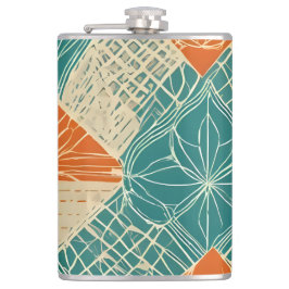 Teal, Orange, and Tan Abstract Flowers フラスク