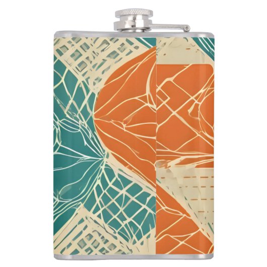 Teal, Orange, and Tan Abstract Flowers フラスク (裏面)