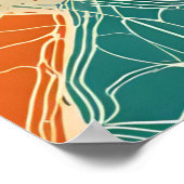 Teal, Orange, and Tan Abstract Flowers ポスター (角)
