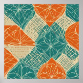 Teal, Orange, and Tan Abstract Flowers ポスター (正面)