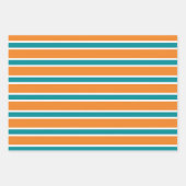 Teal, Orange, and White Chevron & Stripe Patterns ラッピングペーパーシート (正面2)