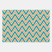 Teal, Orange, and White Chevron & Stripe Patterns ラッピングペーパーシート (正面)