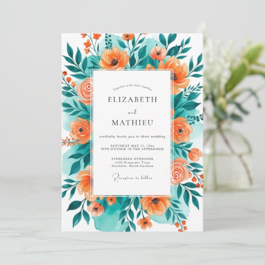 Teal Orange Blissful Summer Wedding 招待状 (スタンド正面)