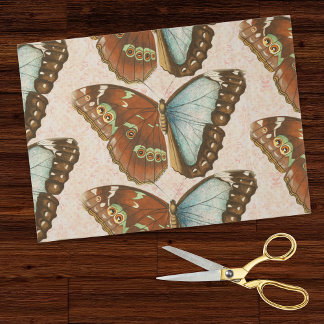 Teal Orange Butterflies on Vintage Blush Damask 薄葉紙
