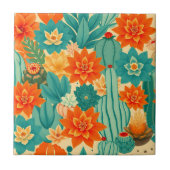 Teal Orange Desert Cactus Bloom タイル (正面)