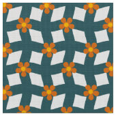 Teal Orange Floral Grid Poplin Fabric ファブリック (クローズアップ)