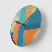 Teal Orange Gold Geometric Abstract ラウンド壁時計 (傾斜)
