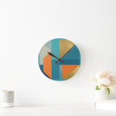 Teal Orange Gold Geometric Abstract ラウンド壁時計 (ホーム)