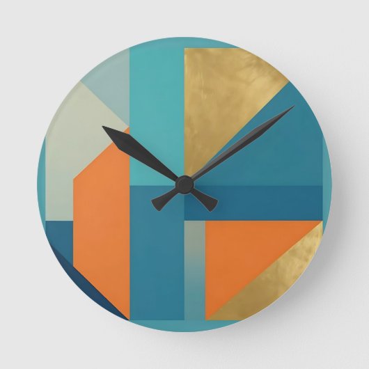 Teal Orange Gold Geometric Abstract ラウンド壁時計 (正面)