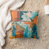 Teal & Orange Impasto Abstract クッション (ブランケット)