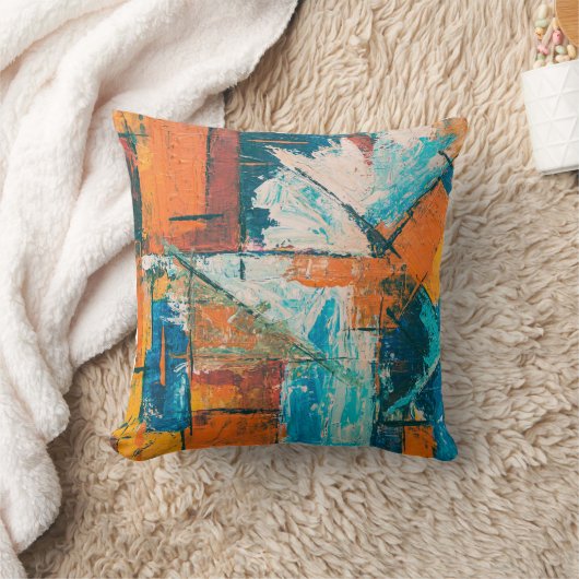 Teal & Orange Impasto Abstract クッション (ブランケット)