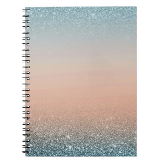 Teal & Orange Notebook with Blue Glitter ノートブック (正面)