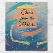 Teal, Orange, Yellow & Coral Brushstrokes ワインラベル (シングルラベル)