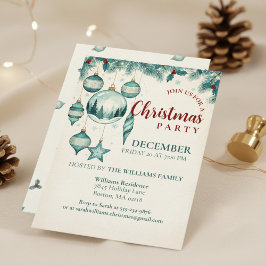  Teal Ornament Christmas Party Invitation Art 招待状