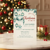  Teal Ornament Christmas Party Invitation Art 招待状